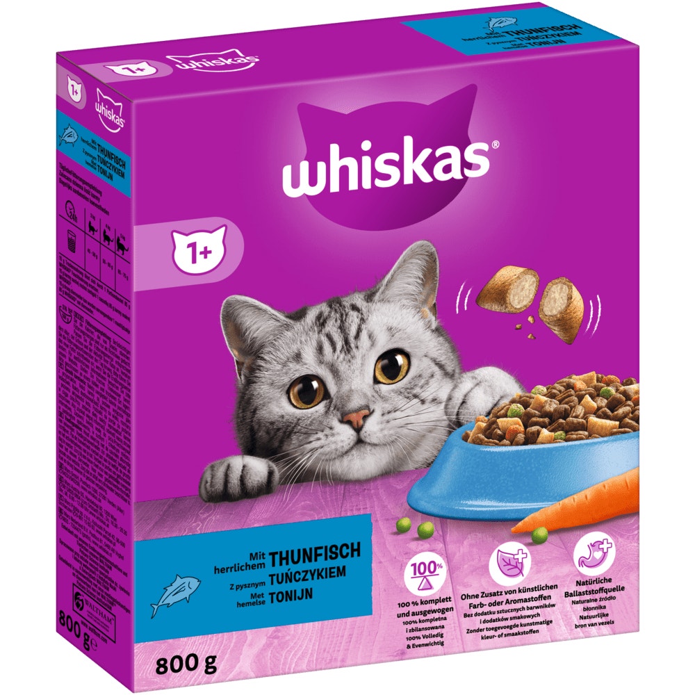 WHISKAS® 1+ Thunfisch, Trockenfutter, 800g, 1,9, 3,8 & 7kg - 1