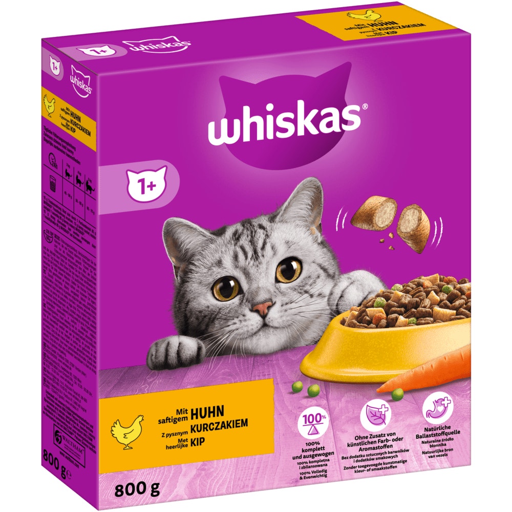 WHISKAS® 1+ Huhn, Trockenfutter, 800g, 1,9, 3,8 & 7kg - 1