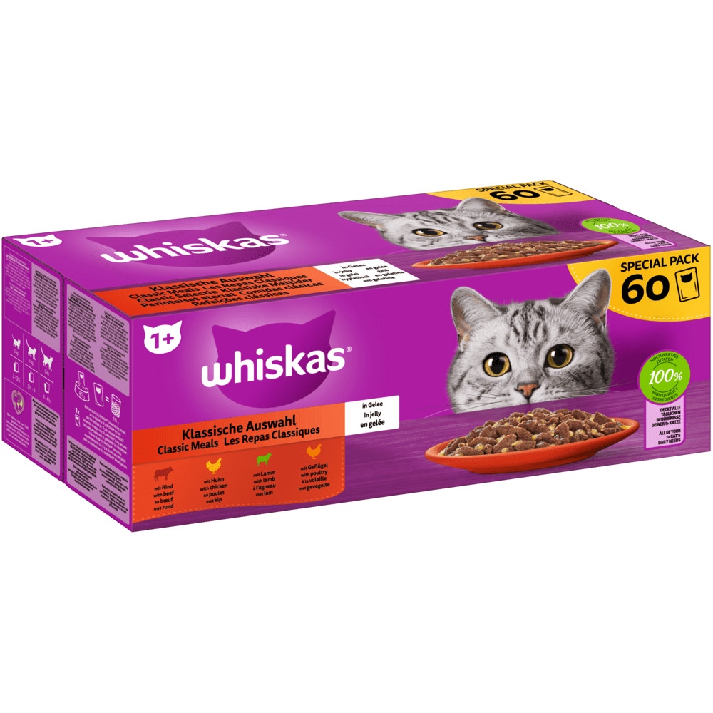 WHISKAS® 1+ Klassische Auswahl in Gelee, Multipack 60 x 85g - 1