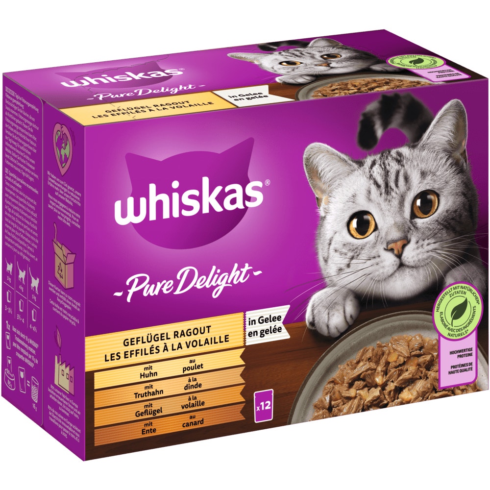 WHISKAS® Pure Delight Geflügel Ragout in Gelee, Nassfutter, 12 & 40 x 85g - 1