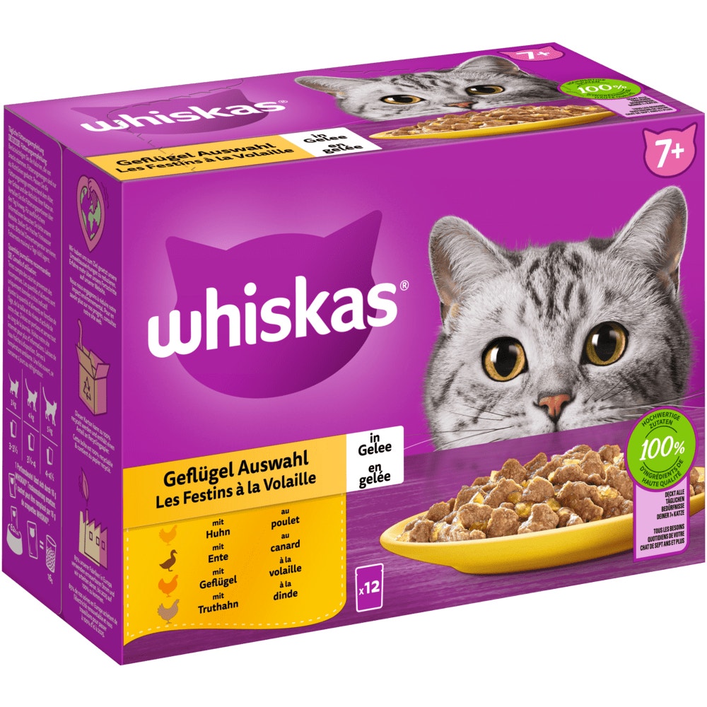 WHISKAS® 7+ Geflügel Auswahl in Gelee, Multipack 12 x 85g - 1