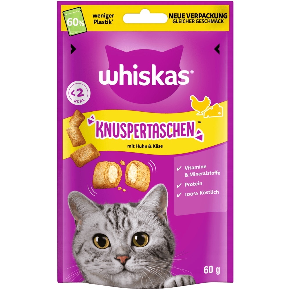 WHISKAS® KNUSPERTASCHEN™ Huhn & Käse, 60 & 180g - 1
