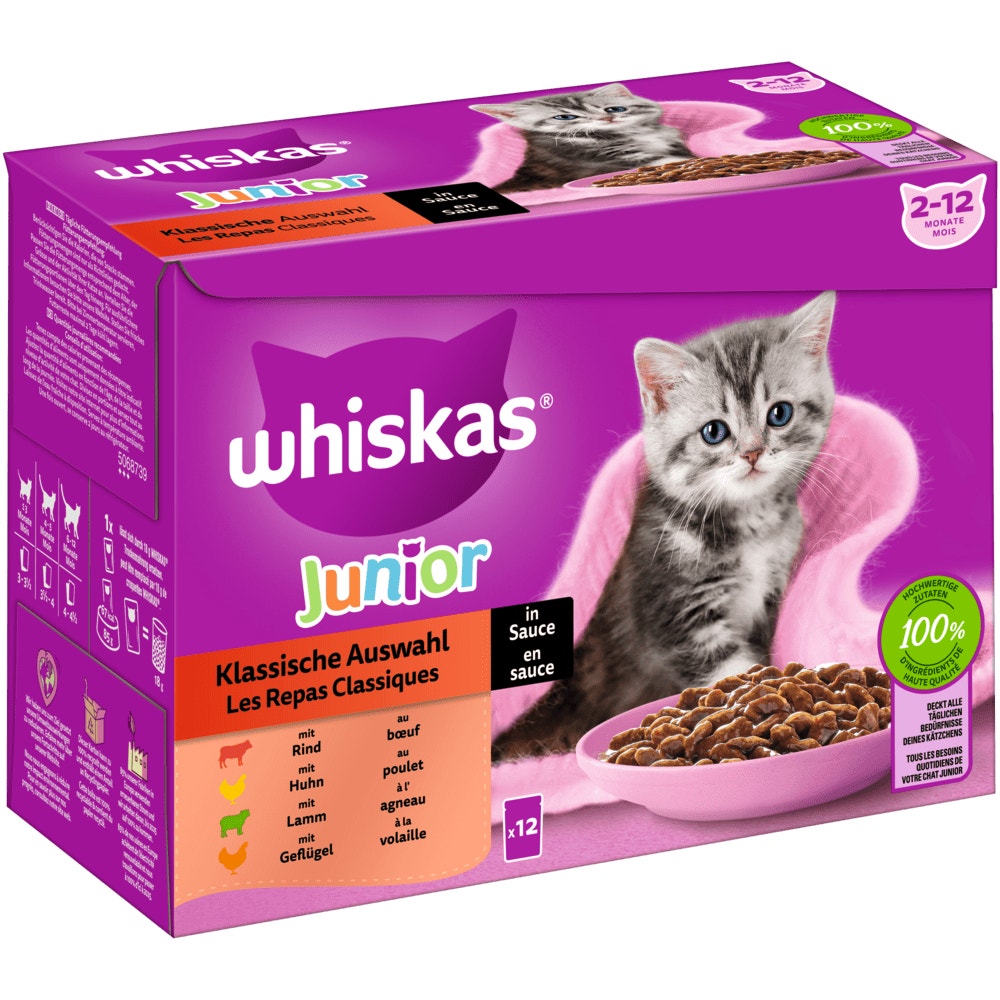 WHISKAS® Junior Klassische Auswahl in Sauce, Multipack 12 x 85g - 1