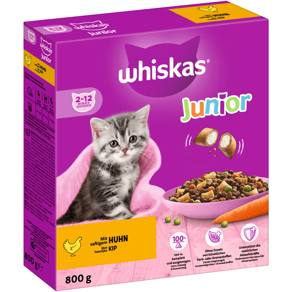 WHISKAS® Junior Huhn, Trockenfutter, 800g, 1,9kg & 7kg - 1