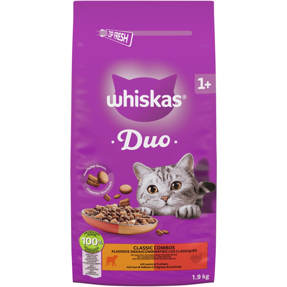 WHISKAS® Duo Classic Combos 1+ Lamm & Truthahn, Trockenfutter, 1,9 kg - 1
