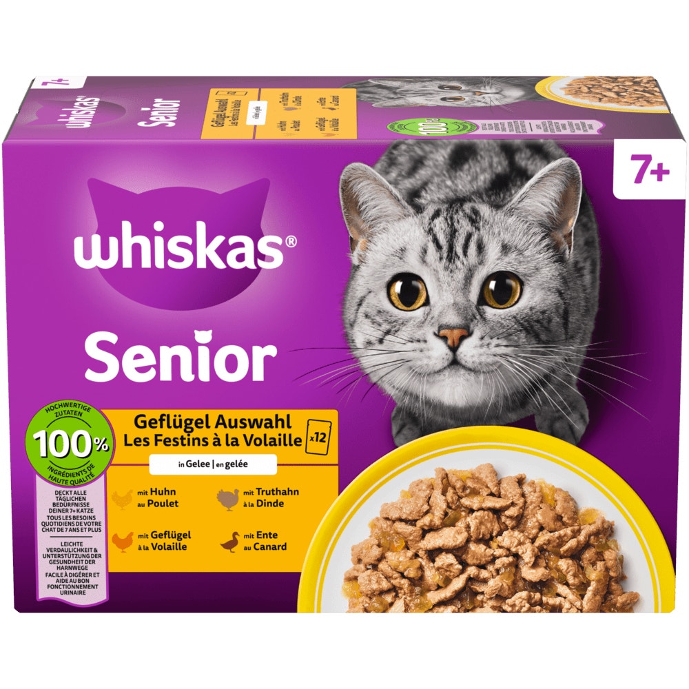 WHISKAS® 7+ Geflügel Auswahl in Gelee, Multipack 12 x 85g - 1