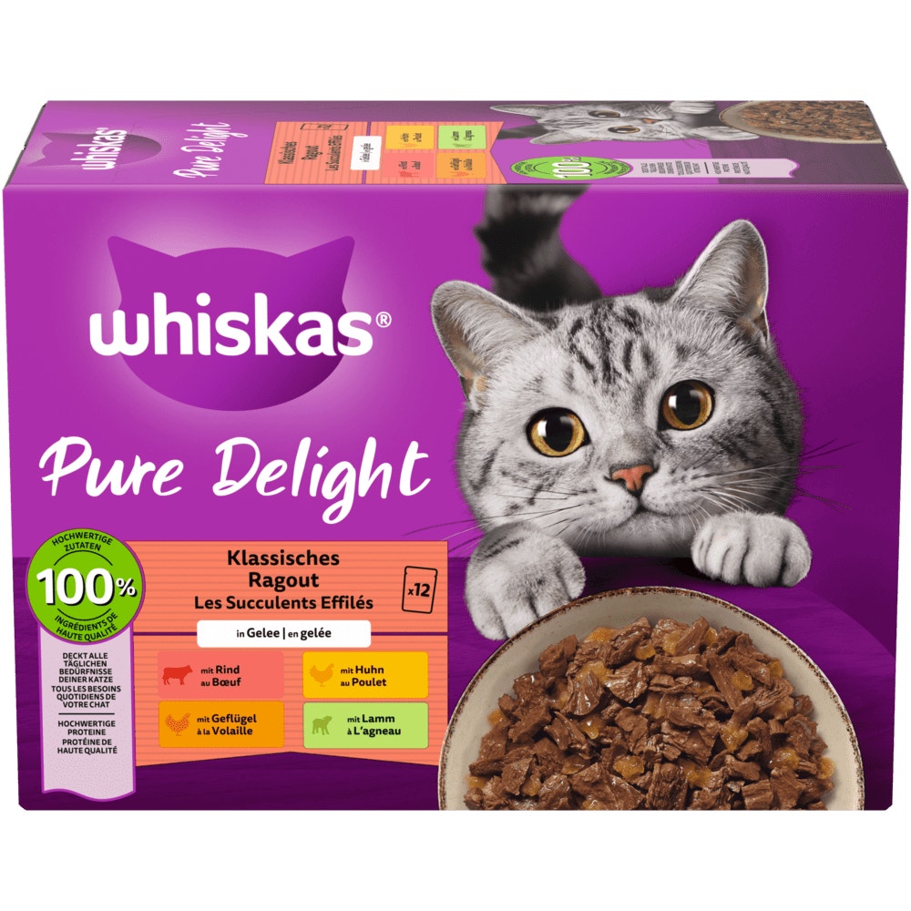 WHISKAS® Pure Delight Klassisches Ragout in Gelee, Nassfutter 12 & 24 x 85g - 1