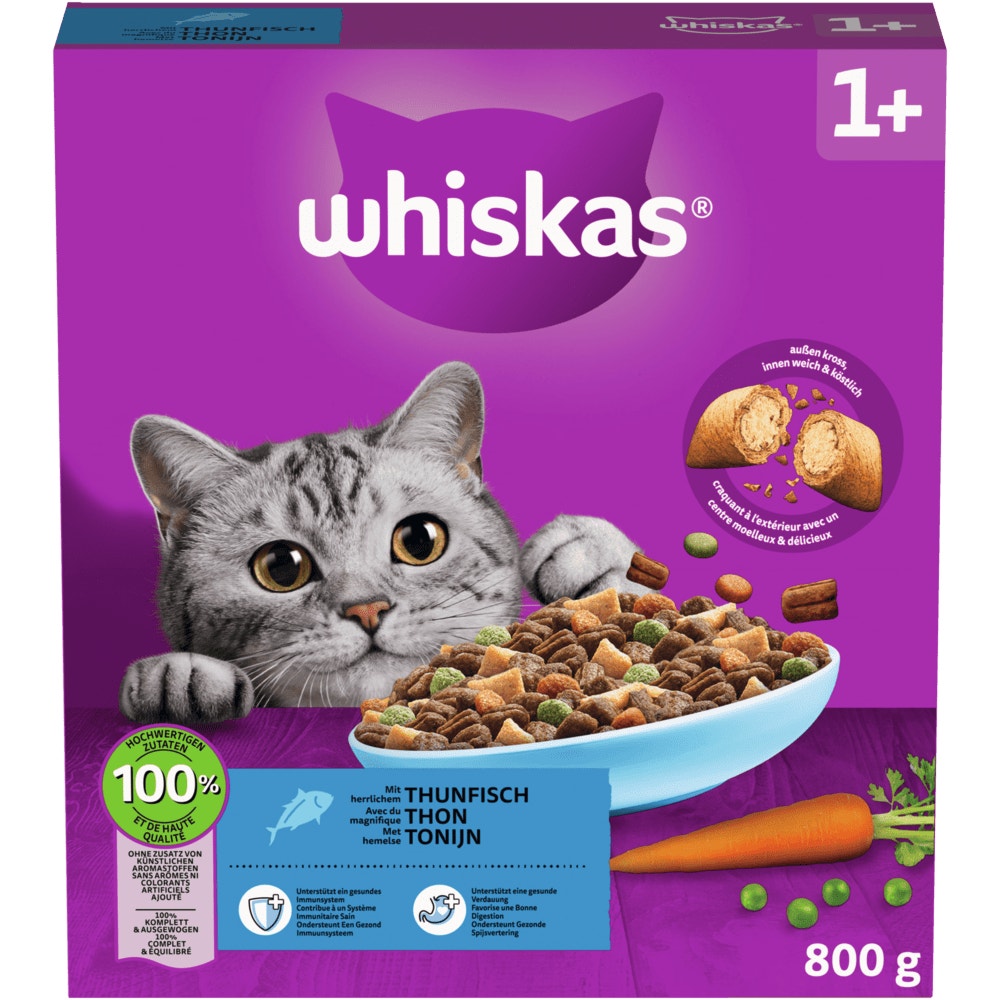WHISKAS® 1+ Thunfisch, Trockenfutter, 800g, 1,9, 3,8 & 7kg - 1