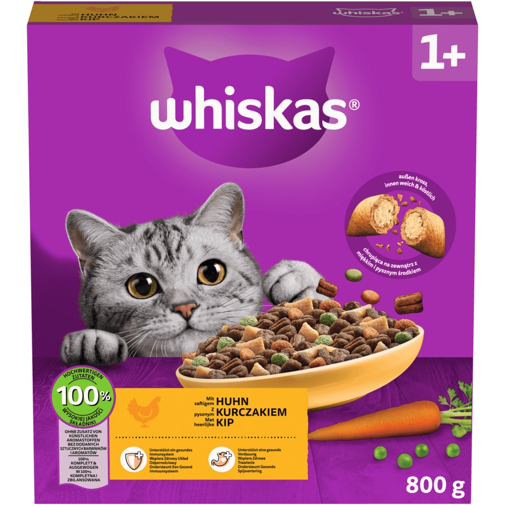 WHISKAS® 1+ Huhn, Trockenfutter, 800g, 1,9, 3,8 & 7kg - 1