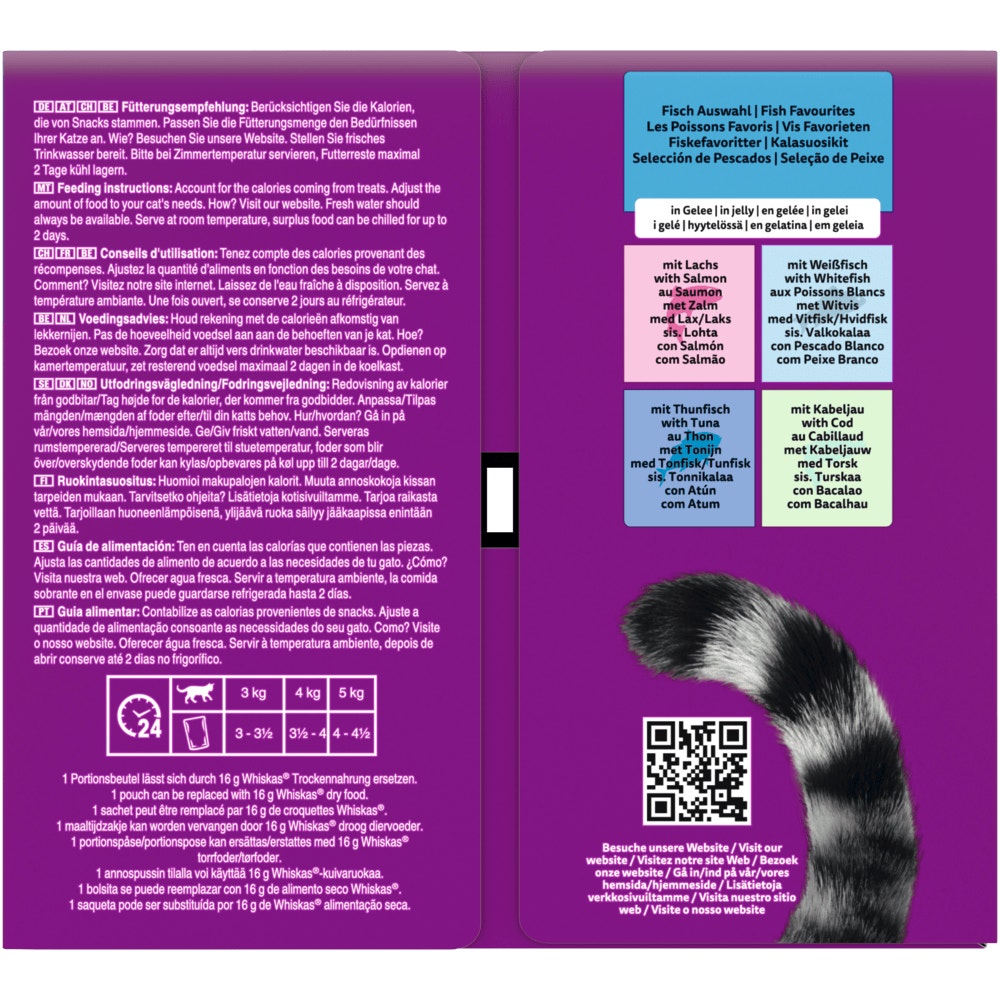 WHISKAS® 7+ Fisch Auswahl 4 Varietäten in Gelee, Multipack 40 x 85g - 4