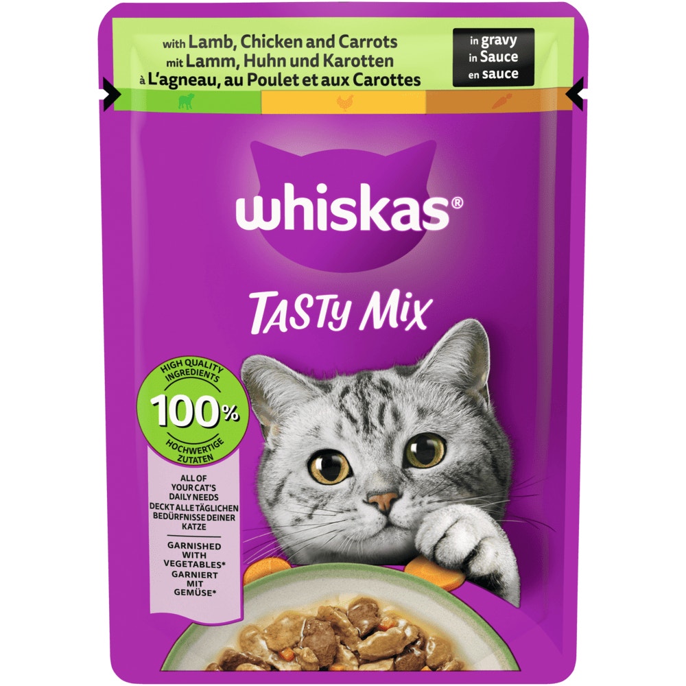 WHISKAS® Tasty Mix Lamm, Huhn & Karotten in Sauce, 85g - 1