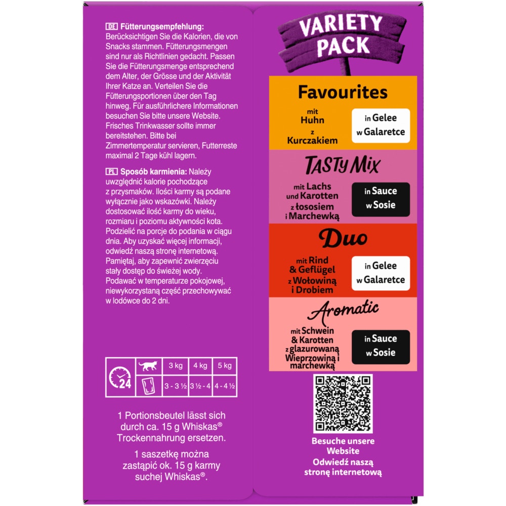 WHISKAS® Variety Pack Gemsichte Auswahl in Sauce/in Gelee, Nassfutter, 12 & 40 x 85g - 4