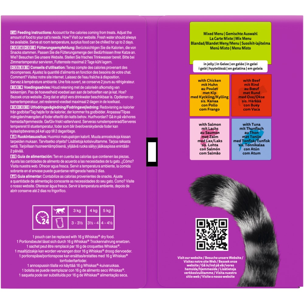 WHISKAS® 1+ Gemischte Auswahl 4 Varietäten in Gelee, Multipack 40 x 85g - 4