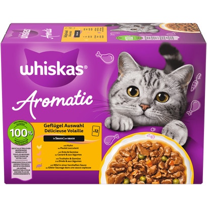 AROMATIC 1+ Geflügel Auswahl 4 Varietäten Huhn, Ente, Truthahn, Wild in Sauce, Nassfutter